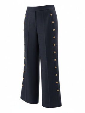 Navy Button Detail Wide Leg Pants